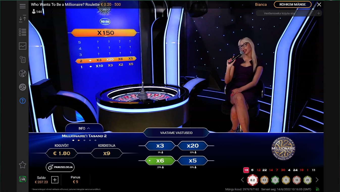 Who Wants To Be A Millionaire ruletimäng, mille tootjaks on Evolution Gaming